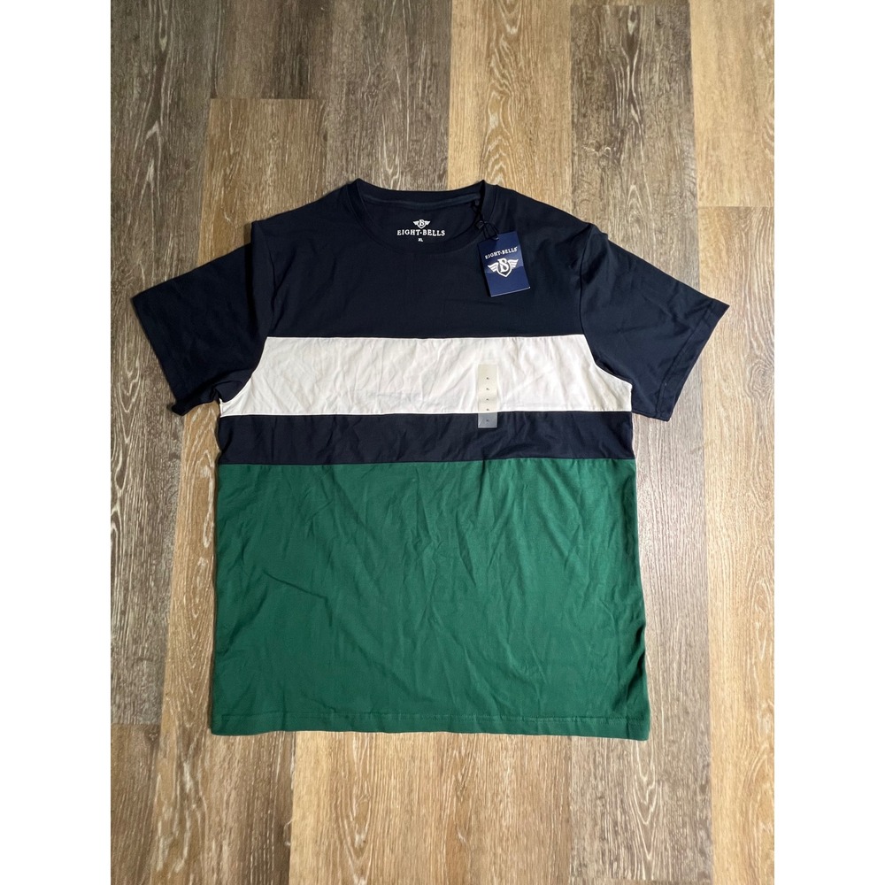 Eight Bells T-Shirt Mens XL Navy White Green New Colorblock Short Sleeve Tee